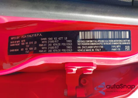 2018 Jeep Renegade Latitude Fwd z USA, uszkodzony, nr VIN ZACCJABB7JPH11799